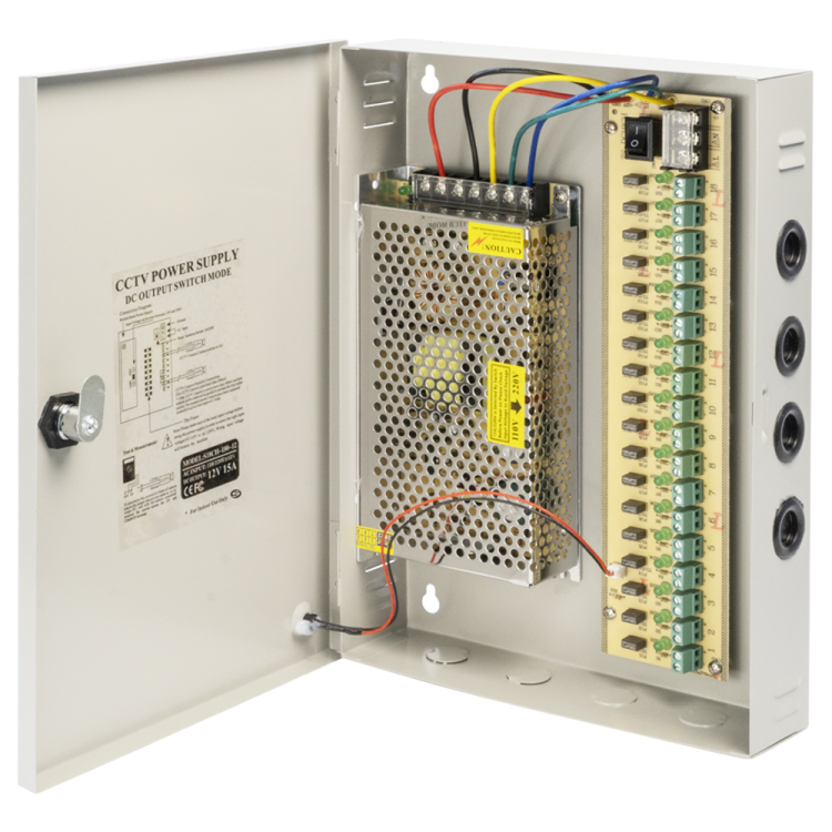 Импулсен захранващ блок 12V/15A метална кутия 18 изхода артикул 346