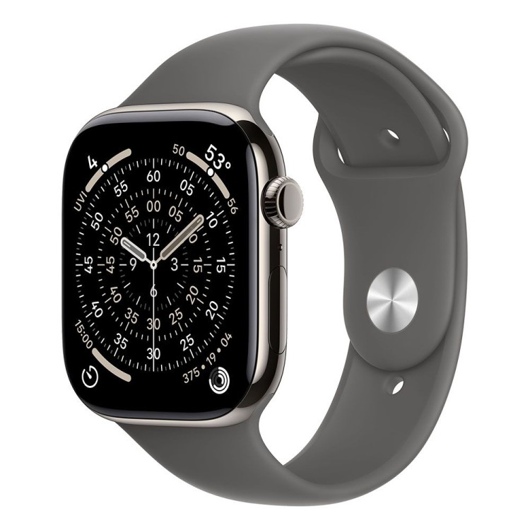 Часовник Apple Watch S11 Cellular 46mm Natural Titanium Case with Stone Grey Sport Band - M/L артикул mfcx4mp/a Часовник Apple Watch S11 Cellular 46mm Natural Titanium Case with Stone Grey Sport Band - M/L артикул mfcx4mp/a