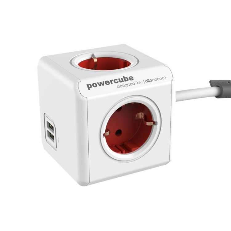 Allocacoc PowerCube Extended 1402RD разклонител 4 гнезда с кабел червен артикул 1402RD-DEEUPC