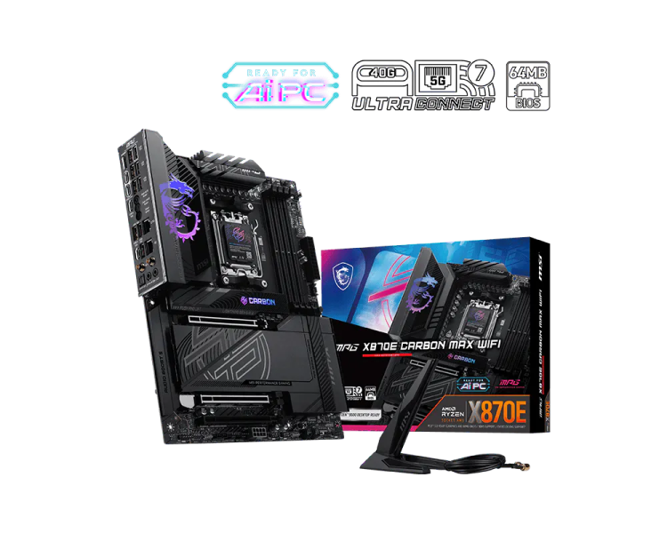 MSI MPG X870E Carbon Max Wi-Fi AM5 дънна платка артикул MSI MPG X870E CARBON MAX WIFI MSI MPG X870E Carbon Max Wi-Fi AM5 дънна платка артикул MSI MPG X870E CARBON MAX WIFI
