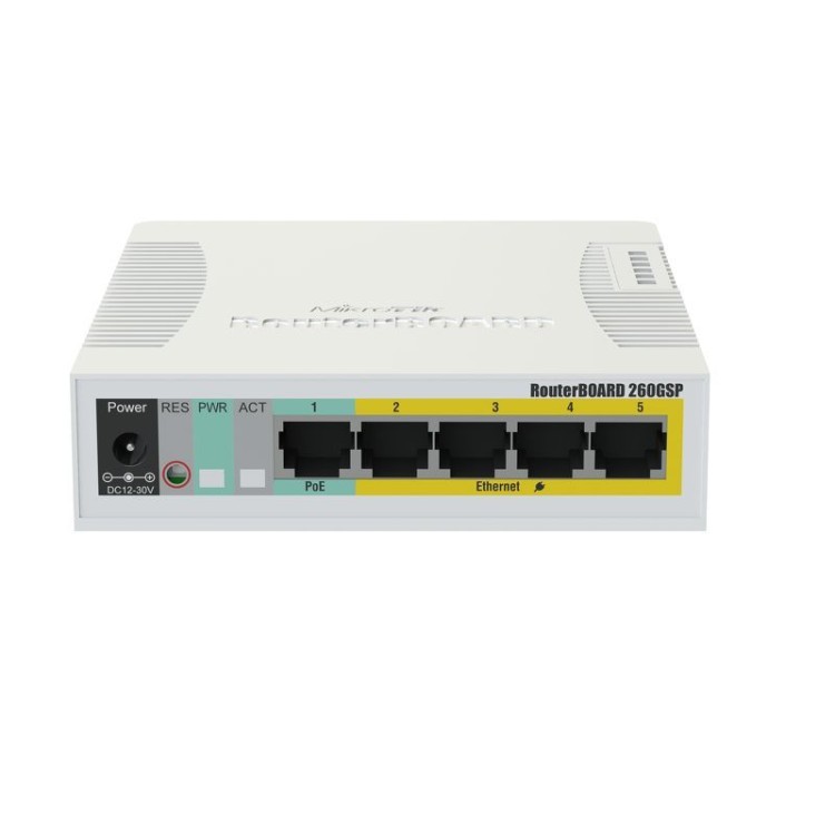 Mikrotik RB260GSP CSS106-1G-4P-1S 5-портов PoE комутатор бял  артикул CSS106-1G-4P-1S