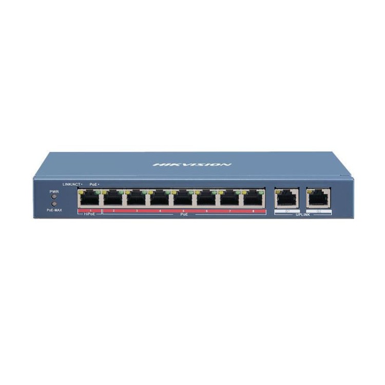HIKVISION 10-портов суич, 8 -PoE порт 10/100 + 2x Gigabit uplink, Unmanaged, 60W, 300m DS-3E0310HP-E артикул DS-3E0310HP-E
