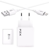 USB PZX C882E 3.1А Зарядно + кабел Lightning бял