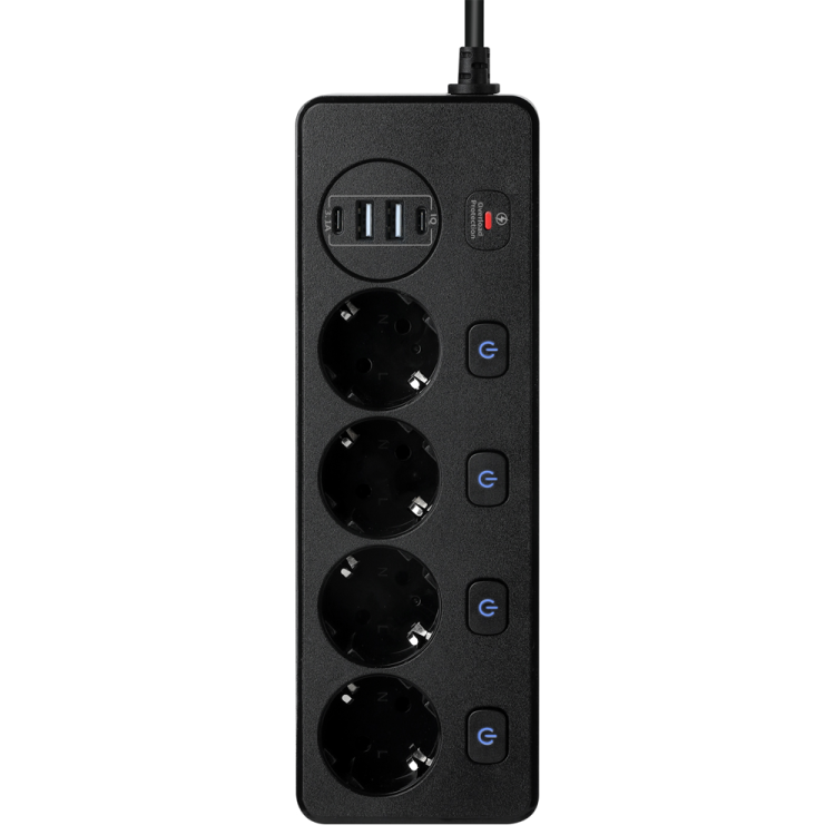 Разклонител 4 гнезда, 2 х USB F, 2 x USB-C 1.8м бял артикул 17965