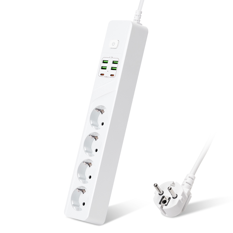 Разклонител 4 гнезда, 4 х USB F, 2 x USB-C 1.8м бял артикул 17968