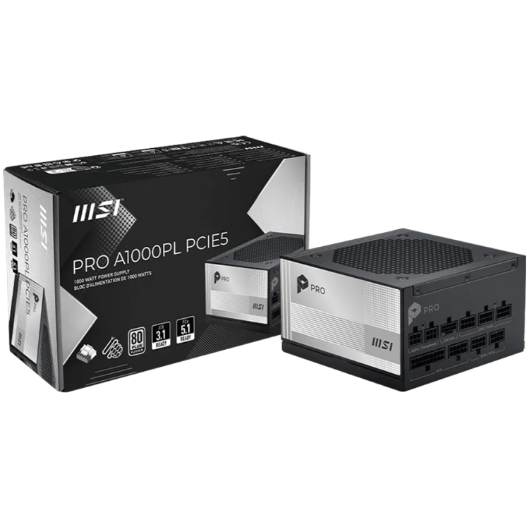 MSI PRO A1000PL PCIE5 1000W захранване за компютър артикул PRO_A1000PL_PCIE5